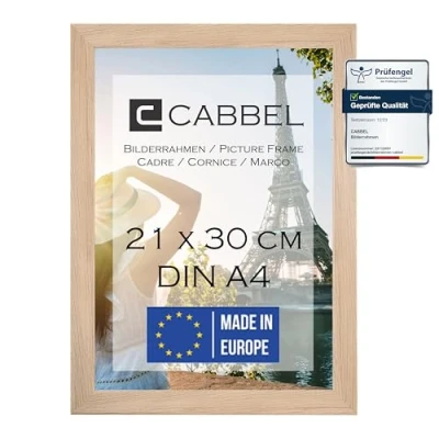 Abbildung von CABBEL Einzelpack (1 STK.) Bilderrahmen DIN A4 21x30 MDF Holz Rahmen in Natur mit bruchsicherem Plexi Glas/Modern