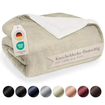 Abbildung von Blumtal Premium Sherpa Kuscheldecke flauschig Wohndecke 130x150 cm Oeko TEX zertifizierte Fleecedecke Wohn &amp; Flauschige Decke in Grau