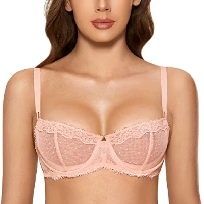 Abbildung von DOBREVA Balconette BH Damen mit Bügel Push Up Dirndl Spitze BHS Sexy Grosse Grössen Ungefüttert Peachy Keen 80E