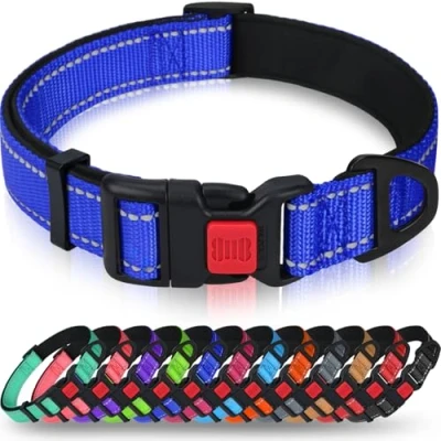 Abbildung von Taglory Hundehalsband, Weich Gepolstertes Neopren Nylon Hunde Halsband für Welpen, Verstellbare und Reflektierend das Training, Dunkelblau