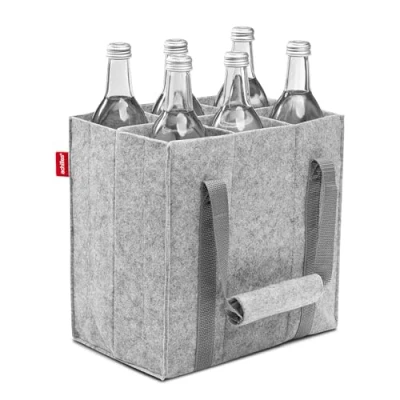 Abbildung von achilles Flaschentasche mit 6 Fächer, Auch für 1,5 Liter Flaschen, Flaschen Tasche aus Filz, 100% recycelt, 27 cm x 18 (Grau)