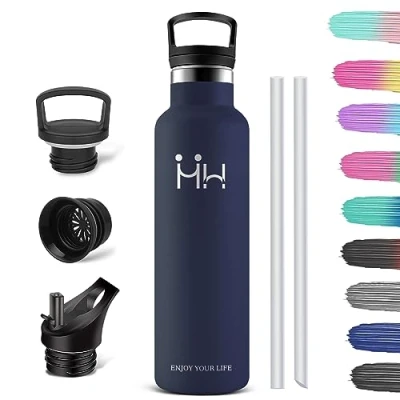 Abbildung von HoneyHolly Thermosflasche, 1000ML BPA Frei, Trinkflasche Edelstahl, Auslaufsichere Isolierflasche Doppelwandig, Wasserflasche 1L, Thermoskanne mit Strohhalm, Kohlensäure Geeignet