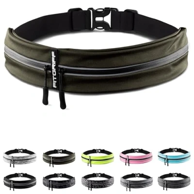 Abbildung von Fitgriff® Laufgürtel für Handy Lauftasche Jogging, Hüfttasche, Sportgürtel, Running Belt zum Joggen, Laufen, Sport, Fitness passend alle Smartphones (Army Green, 62 90cm Bauchumfang)