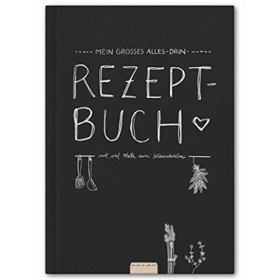 Abbildung von Eine der Guten Großes Alles Drin XXL Rezeptbuch in A4 zum Selberschreiben DIY Kochbuch, Backbuch schreiben, Tafel Design Schwarz Weiß, FSC Papier, Premium Hardcover, robuste Bindung, 21 x 30 cm