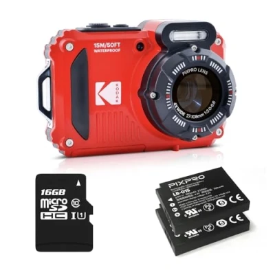 Abbildung von Kodak Pixpro Pack WPZ2 + 2 Akkus 1 SD Karte Kompakt 16 M Pixel, wasserdicht bis 15 m, stoßfest, Video 720p, LCD Display 2,7 Zoll Li Ion Akku Rot