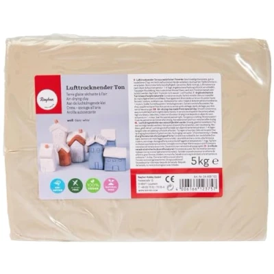 Abbildung von Rayher Lufttrocknender Ton, weiß, 5 kg, Modelliermasse, lufthärtend, weich, geschmeidig, ohne brennen, 34468102, 5000 g