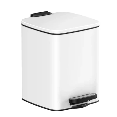 Abbildung von SONGMICS Kosmetikeimer, 6 Liter, Mülleimer Bad, kleiner Abfalleimer, Tretmülleimer, mit Pedal, für kleine Räume, Deckel, Softclose, Stahl, weiß LTB590W0602
