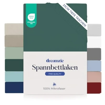 Abbildung von Dreamzie Spannbettlaken 180 x 200cm 35 cm Tiefe Tasche 100% Mikrofaser Bettlaken Petrolgrün, Schadstoffgeprüft(Oeko TEX), mit Gummizug