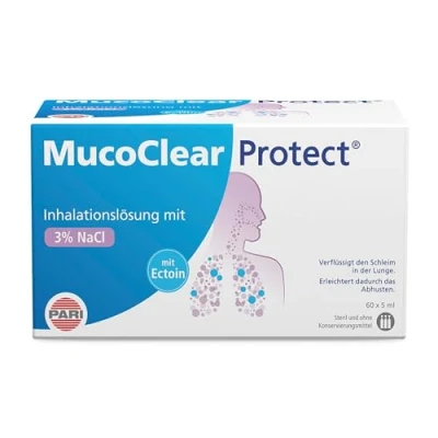 Abbildung von PARI MucoClear Protect 3% NaCl Inhalationslösung mit Ectoin Hypertone Kochsalzlösung zum Inhalieren für Kinder und Erwachsene 60 Ampullen á 5ml Steril, ohne Konservierungsstoffe