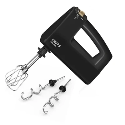 Abbildung von Krups 3Mix 7000 Handmixer 60 Jahre Special Edition, 500 Watt, Knet und Rührhaken aus Edelstahl, Langes Netzkabel, Zubehörtasche, F6085811, Schwarz/Kupfer