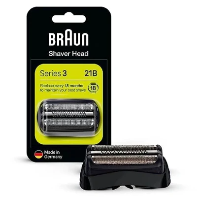 Abbildung von Braun Series 3 Elektrorasierer Scherkopf, ORIGINAL Ersatzscherteil vom Hersteller passend für Herren Rasierer 3, 21B, schwarz, 1er Pack