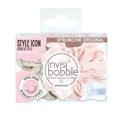 Abbildung von invisibobble Sprunchie &quot;Go with Floe&quot; Duo Scrunchie Set I 2x Pastell Rosa Braun Stoff Haargummi Mädchen &amp; Damen haarschonend starker Halt Limited Collection Nordic Breeze