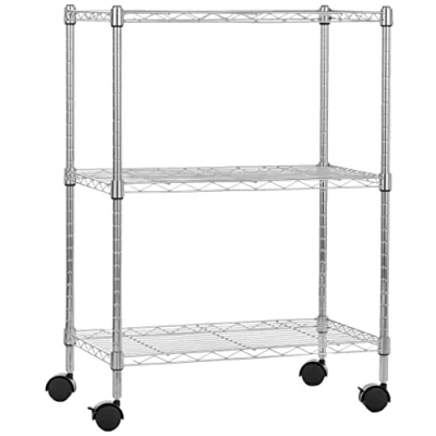 Abbildung von Amazon Basics Schmaler Stauraum mit 3 Regalböden, höhenverstellbaren Einlegeböden und Nivellierfüßen, maximales Gewicht 340 kg, Chrom, 34 cm T x 58.9 B 83.2 H
