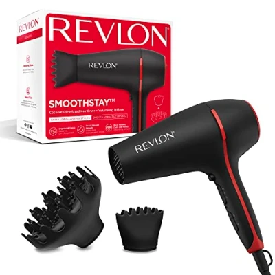 Abbildung von Revlon SmoothStay 2000W Haartrockner mit Kokosöl Infusion (2000 Watt, 2 Zubehörteile für vielseitiges Styling: Diffusor und Konzentratorkamm, keramische Turmalin Ionen Technologie) RVDR5317