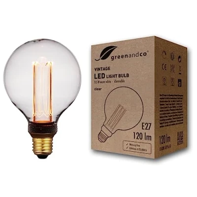 Abbildung von greenandco dimmbare Vintage Design LED Birne zur Stimmungsbeleuchtung E27 G95 klar 3,5W 120lm 1800K extra warmweiß 320 230V flimmerfrei Edison Glühbirne