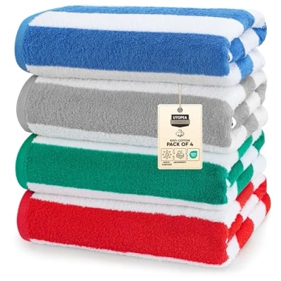 Abbildung von Utopia Towels 4er Pack Strandtücher 76x152 cm, saugfähige Handtücher aus 100% Baumwolle (Blau,Grau,Rot,Grün)