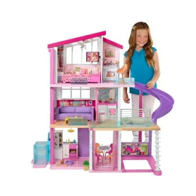 Abbildung von Barbie Puppenhaus, Traumvilla (ohne Puppe), komplett möbliert, 3 stöckig, 8 Zimmer inkl. Pool, Rutsche und Aufzug, 70 Accessoires, Spielzeug ab Jahre, GNH53
