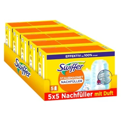 Abbildung von Swiffer Staubmagnet 5x5 Nachfülltücher, Mit Dem Duft Von Febreze, Fängt Und Schließt 3 mal Mehr Staub Haare Ein Als Herkömmliche Staubwedel