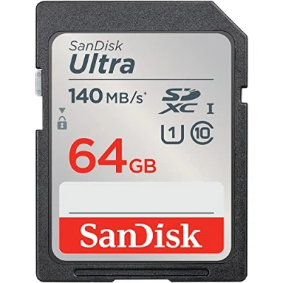 Abbildung von SanDisk Ultra SDXC UHS I Speicherkarte 64 GB (Für Kompaktkameras der Einstiegs und Mittelklasse, Full HD Videos, U1, C10,V10, bis 140 MB/s Lesegeschwindigkeit, 10 Jahre Garantie)