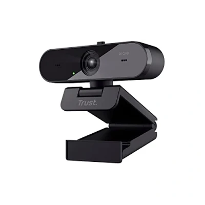 Abbildung von Trust Taxon 2K QHD Webcam aus 85% Recycling Kunststoff, 2560x1440p USB Kamera PC mit Abdeckung, Autofokus, Weitwinkel, 2 Mikrofone, Videokamera für Konferenzen, Videoanrufe, Skype, Teams, Zoom
