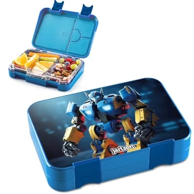Abbildung von Jarlson® Brotdose Kinder mit Fächern TONI Lunchbox Bento Box auslaufsicher Jausenbox für Kindergarten und Schule Mädchen Jungen Vesperbox Snackbox (ROBOTER)