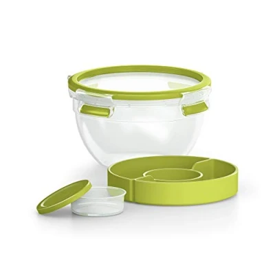 Abbildung von EMSA Clip &amp; Go Salatbox, 2,6 L, rund, mit 2 praktischen Fächern, 100 Prozent dicht, Frischedichtung, Transparent, Hellgrün, Made in Germany, N10713