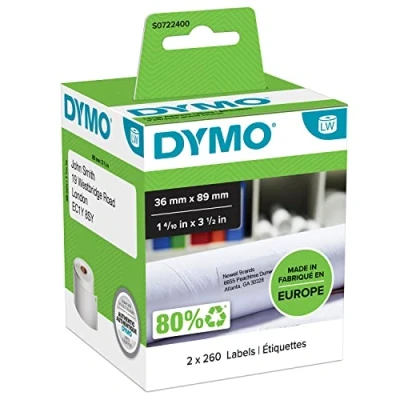 Abbildung von DYMO Original LabelWriter Adressetiketten (Groß) 36 mm x 89 schwarzer Druck auf weißem Untergrund 2 Rollen mit je 260 Etiketten (520 Stück) selbstklebend für Etikettendrucke
