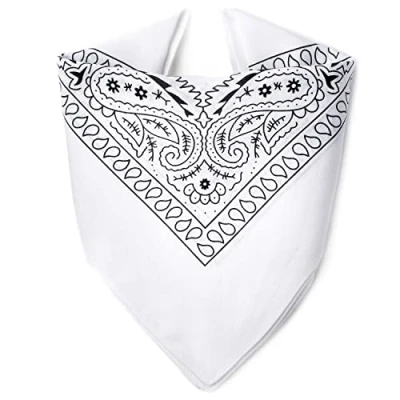 Abbildung von Karl Loven Bandana Weiß 100% Baumwolle Premium Qualität für Damen Herren Halstuch Kopftuch original Paisley Muster Headwear Haar Schal Ansatz Handgelenk Kopf Biker
