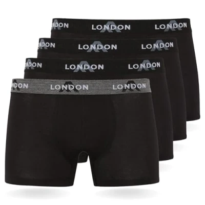 Abbildung von FM London 4/8er Pack Herren Boxershorts mit elastischem Bund Weiche Herren, Stretch Fit Herrenunterwäsche für den Alltag, Schwarz (4er Pack), S