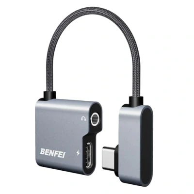 Abbildung von BENFEI 2in1 USB C auf Audio Klinke Adapter und PD 60W Schnellladung, 3.5mm Aux Kopfhörer mit DAC Chip für iPhone 15 Pro Max/15 Pro/15 Samsung Galaxy S24/S23/S22 Ultra iPad Pixel 8 (Grey)