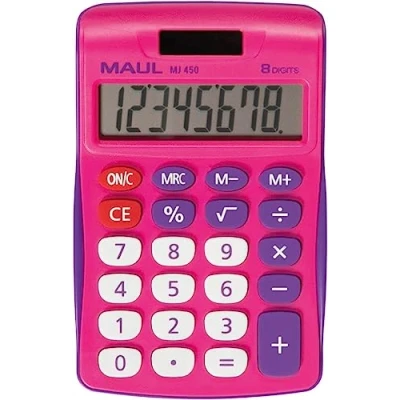 Abbildung von MAUL Taschenrechner MJ 450 klein mit 8 Stellen Display Standardfunktionen für Büro, Zuhause, Schule Solar Batterienutzung bei Dunkelheit Pink
