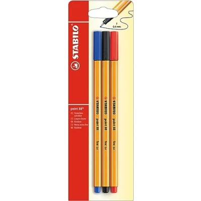 Abbildung von Fineliner STABILO point 88 3er Pack rot, blau, schwarz