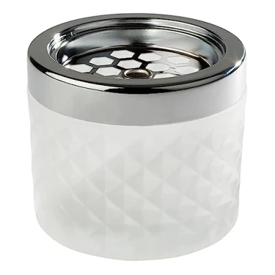Abbildung von APS 585 Windaschenbecher, Ascher Aschenbecher, aus verchromtem Metall, gefrostetes Glas, mit Bajonettverschluss, Ø 9,5 cm, 8 cm Höhe, weiß