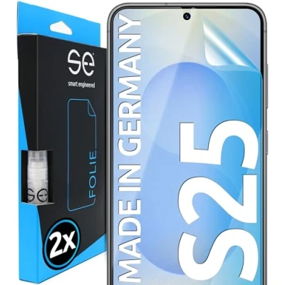 Abbildung von 2x se® 3D SCHUTZFOLIE Transparent für Samsung Galaxy S25, Selbstheilend, 100% Fingerabdruck &amp; FaceID kompatibel, einfache blasenfreie Installation, Ultra Klar, Stoß Kratzfest TPU, aus Deutschland