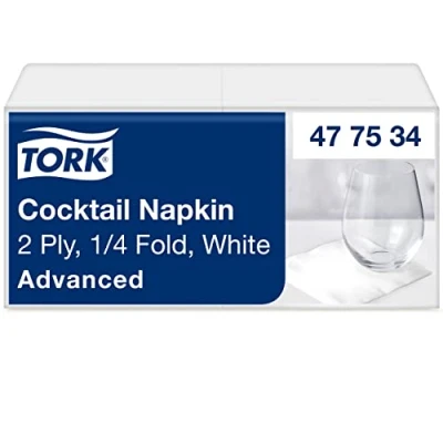 Abbildung von Tork Cocktailservietten Weiß, 1/4 Falz, 2 lagig, 24 cm x cm, 200 Servietten, 477534