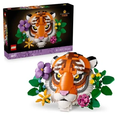 Abbildung von LEGO Art Fauna Collection Tiger Baubares 3D Kunstwerk mit dekorativen Blumen von Botanicals Dekoset für Erwachsene Kreative Geschenkidee 31217