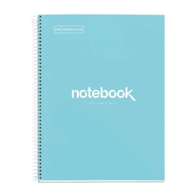 Abbildung von Miquelrius Notizbuch A4 Notebook, 1 farbiger Streifen, 80 Blatt mit raster 5 x mm, Papier 90 g/m² mikroperforiert 4 Bohrungen für Ringe, Einband aus Karton, Farbe Himmelblau