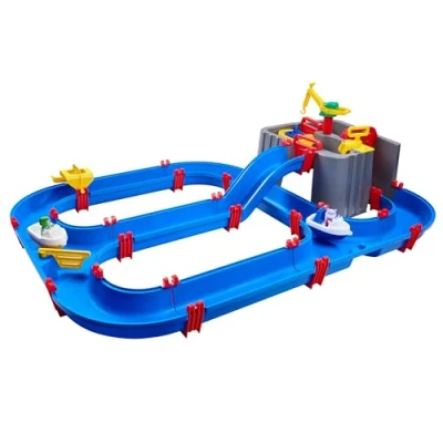 Abbildung von AquaPlay Harbour Wasserbahn Outdoor Wasserspiel mit Bahn, Booten und 2 Spiel Figuren Wasserspielzeug für Kinder ab 3 Jahre, 128 x 93 40 cm