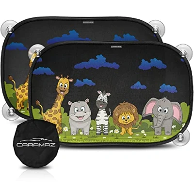 Abbildung von CARAMAZ Sonnenschutz, Kompatibel mit Personenkraftwagen, Auto Baby UV Schutz 48x30cm 2 Stück Saugnäpfen Kinder Fenster Sonnenblende Motiv: Grün Turtle