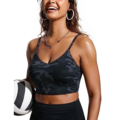 Abbildung von CRZ YOGA Damen Bikini Top Swimsuit Schnell Trocknend Padded Swim Oberteil Dschungeltarnung Grau 38