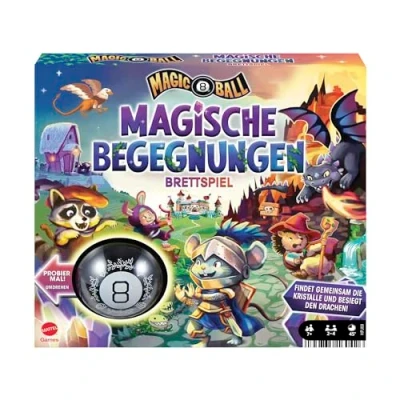 Abbildung von Mattel Games Magic 8 Ball Magische Begegnungen, Kooperatives Brettspiel, Deutsche Version, Entdeckung von magischen Gegenständen, für 24 Spieler, Gesellschaftsspiele ab 7 Jahre, HPJ69, ‎Mehrfarbig