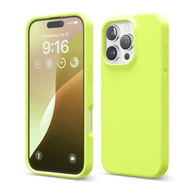 Abbildung von elago Premium Liquid Silikon Hülle Kompatibel mit iPhone 16 Pro Hülle, Ganzkörper Handyhülle, Stoßfest, Schlanke Kratzfester weicher Mikrofaser Innenfutter, 6.3 Zoll (Neon Gelb)