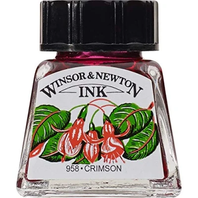Abbildung von Winsor &amp; Newton 1005203 Drawing Inks Zeichentusche für Kalligraphen, Illustratoren, Grafikern, Künstler wasserbeständige Farben, herrvorragender Transparenz, 14ml Flasche Karmesin