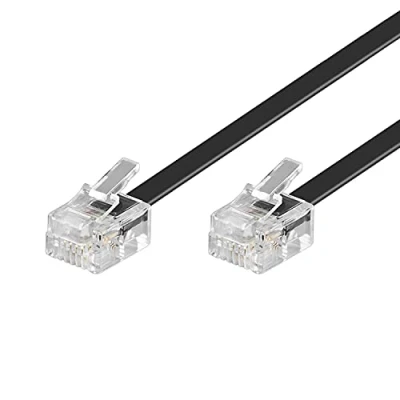 Abbildung von Goobay 50319 Modularanschlusskabel, Telefonkabel, RJ11 Stecker (6P4C) auf (6P4C), schwarz, 10m