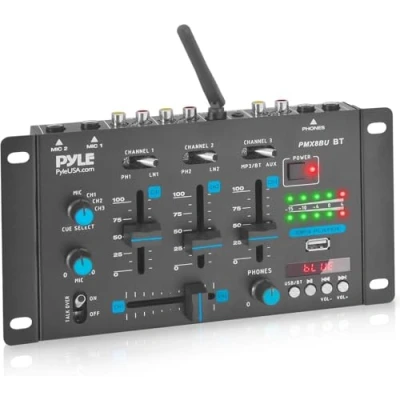 Abbildung von Pyle DJ Controller, Mischpult für PC &amp; Bluetooth Pult Anfänger Profis, Mini 23,5cm als Mixer mit 3 Kanäle vielfältige Anschlussmöglichkeiten Digital