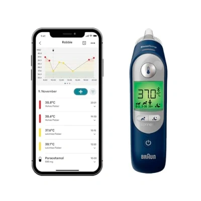 Abbildung von Braun ThermoScan® 7+ connect Ohrthermometer Kompatibel mit der Family Care™ App Age Precision® Technologie Farbcodiertes Digitaldisplay Baby und kleinkindfreundlich