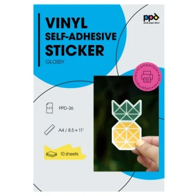 Abbildung von PPD 10xA4 Inkjet PREMIUM Vinyl Aufkleberfolie Bedruckbar, Weiß, Glänzend, Selbstklebend 36 10