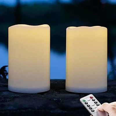 Abbildung von NONNO&amp;ZGF 10cm X 15cm Outdoor Groß LED im Freien Wasserdichte Kerzen, Batteriebetriebene Plastikkerze mit Fernbedienung/Timer Funktion (Warmweißes Licht) 2er Set