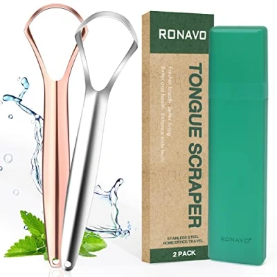 Abbildung von RONAVO Zungenreiniger (2 Stück), Zungenschaber Heilung von Mundgeruch (medizinische Qualität), Edelstahl für Mundhygiene, Metall Tongue Scraper, Zungenbürste frischer Atem in Sekunden