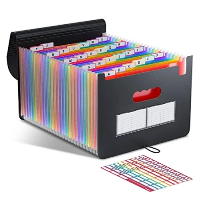 Abbildung von Dokumentenmappe A4, 26 Taschen Fächermappe Sortiermappe Bunte Datei Ordner Regenbogen Aktenordner Akkordeon Design Größe Grosse Kapazität Wasserdicht Materia